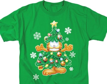 Garfield Christmas Tree Kelly Green Shirts