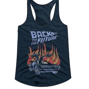 Back To The Future Flames Navy Blue Ladies Racerback Tank Top