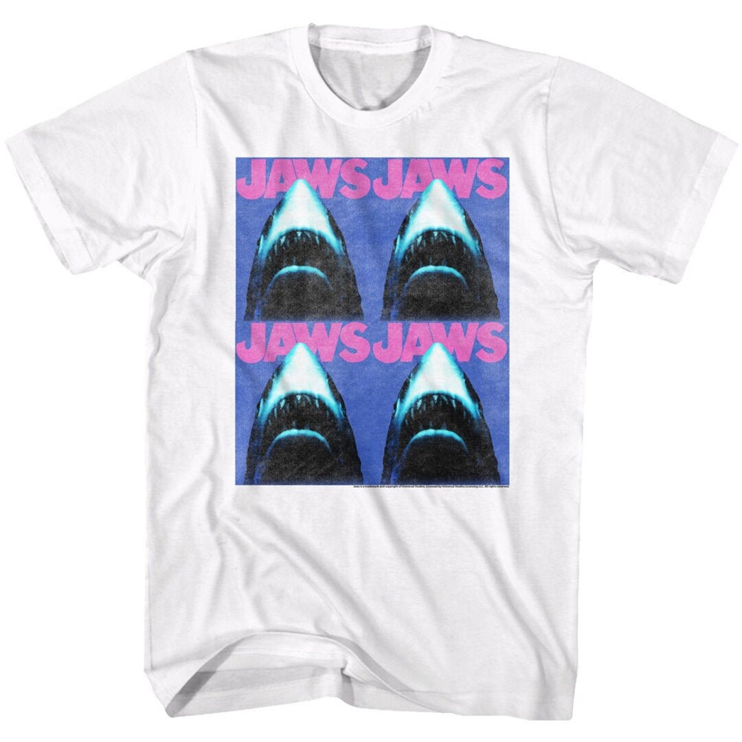 Jaws Purple Text Four Picture Logo White Shirts - Etsy