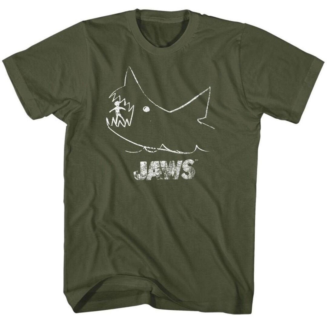 Jaws Chalkboard Drawing Olive Green Shirts Etsy