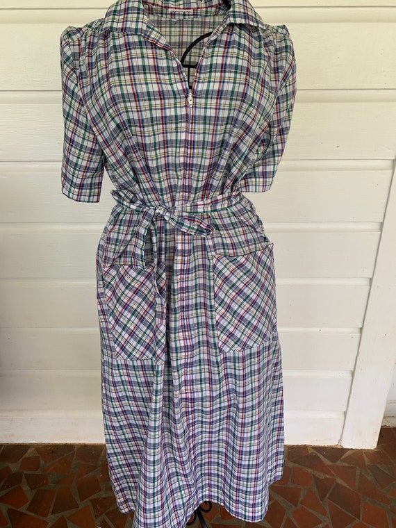 Vintage 80's Plaid Dress with Matching Belt and wi