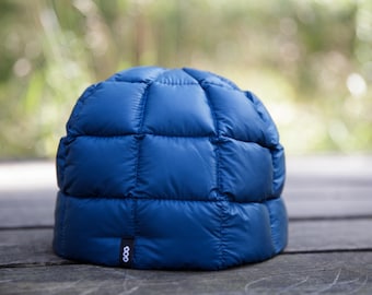 Goose Down Beanie – Blue, Ultralight Packable Winter Hat for Hiking & Outdoor Adventures