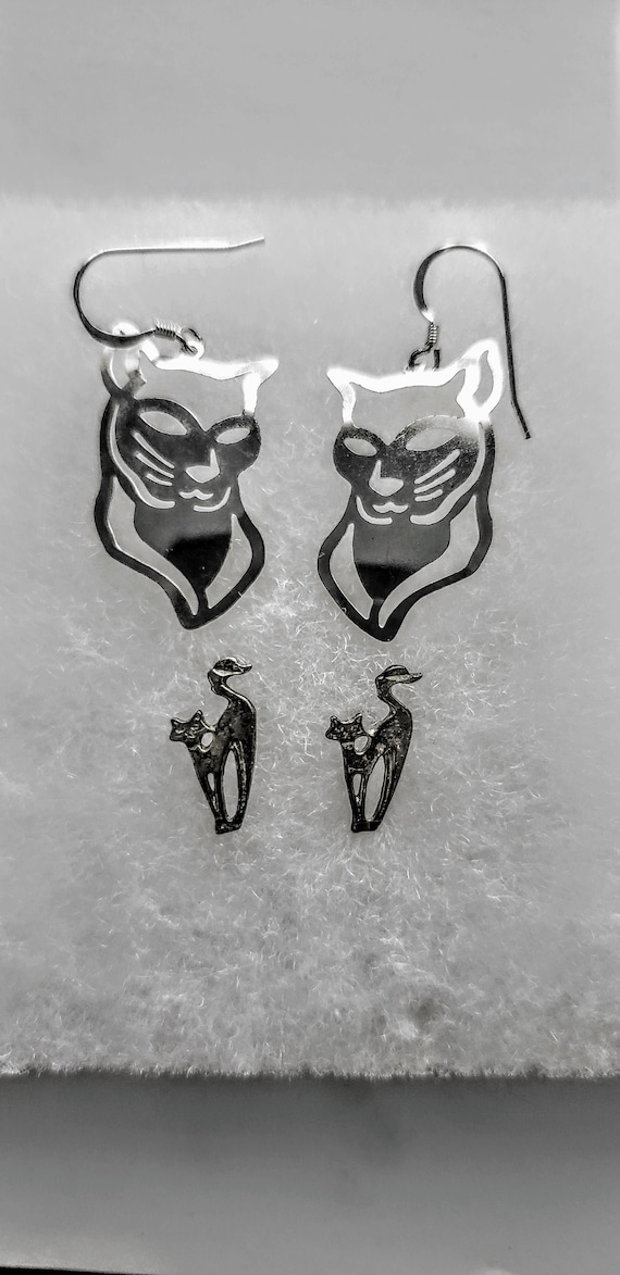 Sterling Silver Cat Earrings