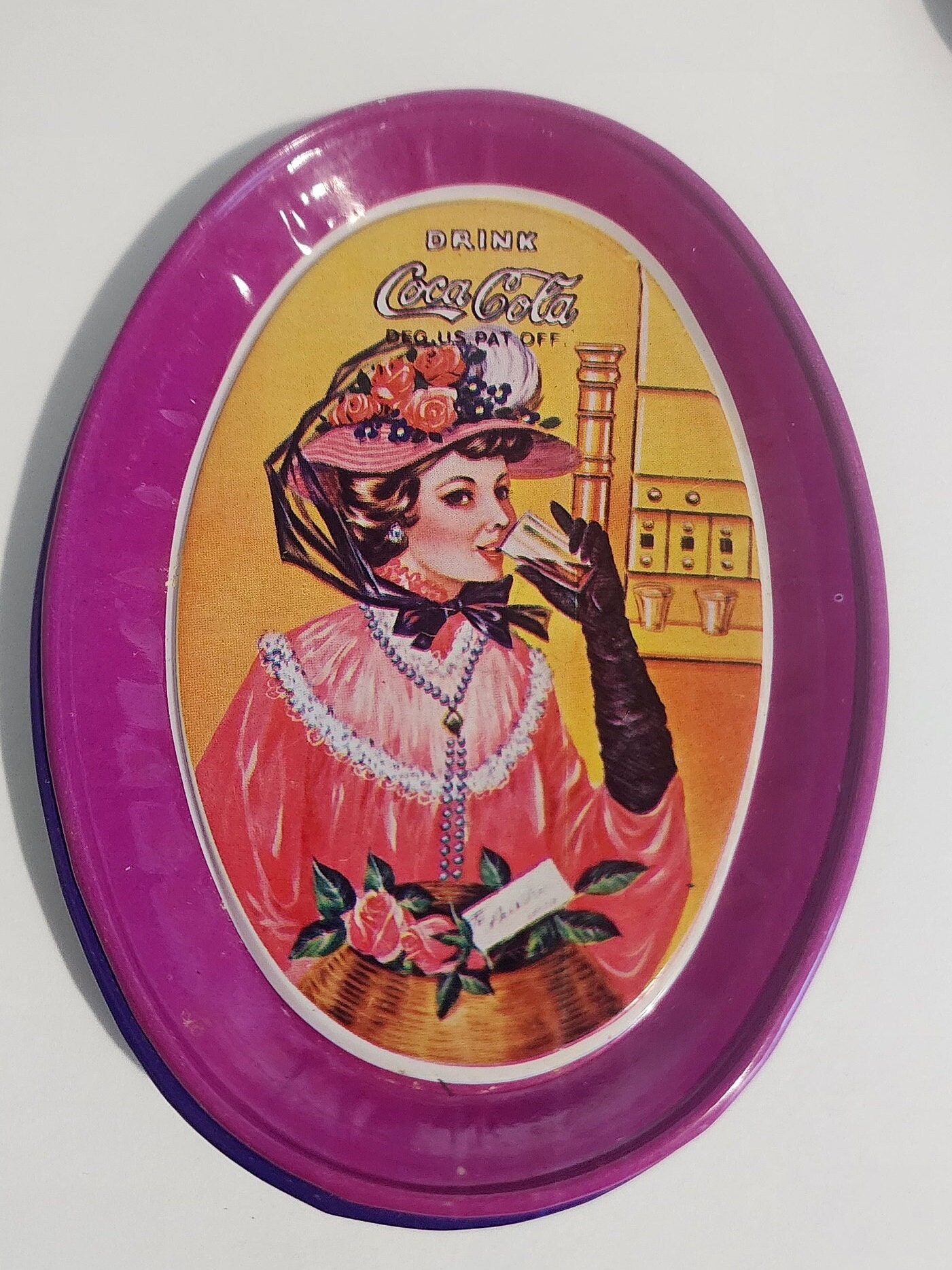 Coca-Cola メタルプレート 楕円形 アンティーク調（中古） Coca Cola Tin Plates, Vintage, Small, Oval, Collectors, 9