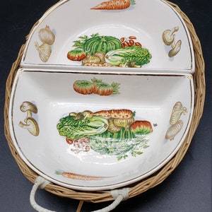 Napco, Japan, Double Dish, Vegetables, handled basket