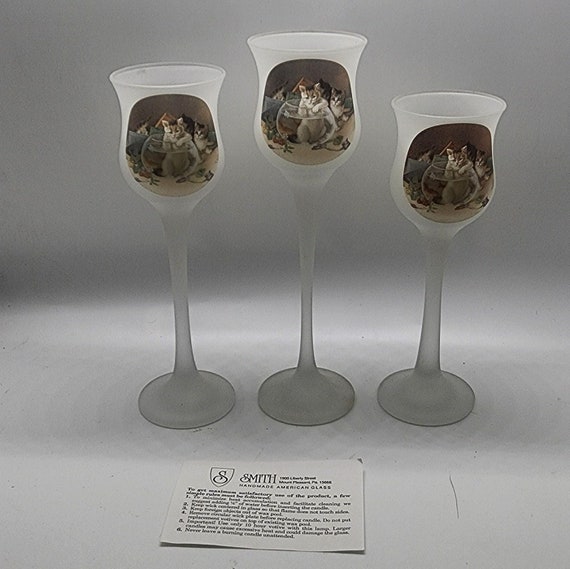 Frosted Glass Votive Holders With Cat in Fish Bowl Design Etsy