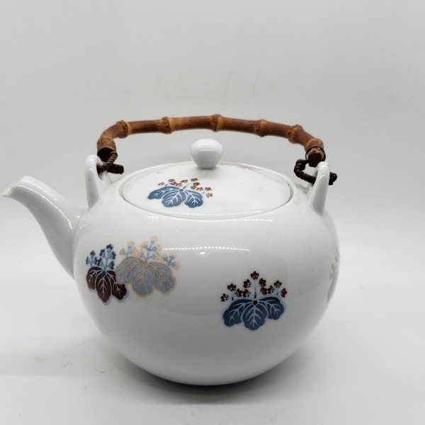 Vintage Teapot, Bamboo Handle, Unique Design