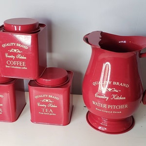 Interior Accents, 2005, Rustic Country Collection, Red, Pitcher & 3 Canisters