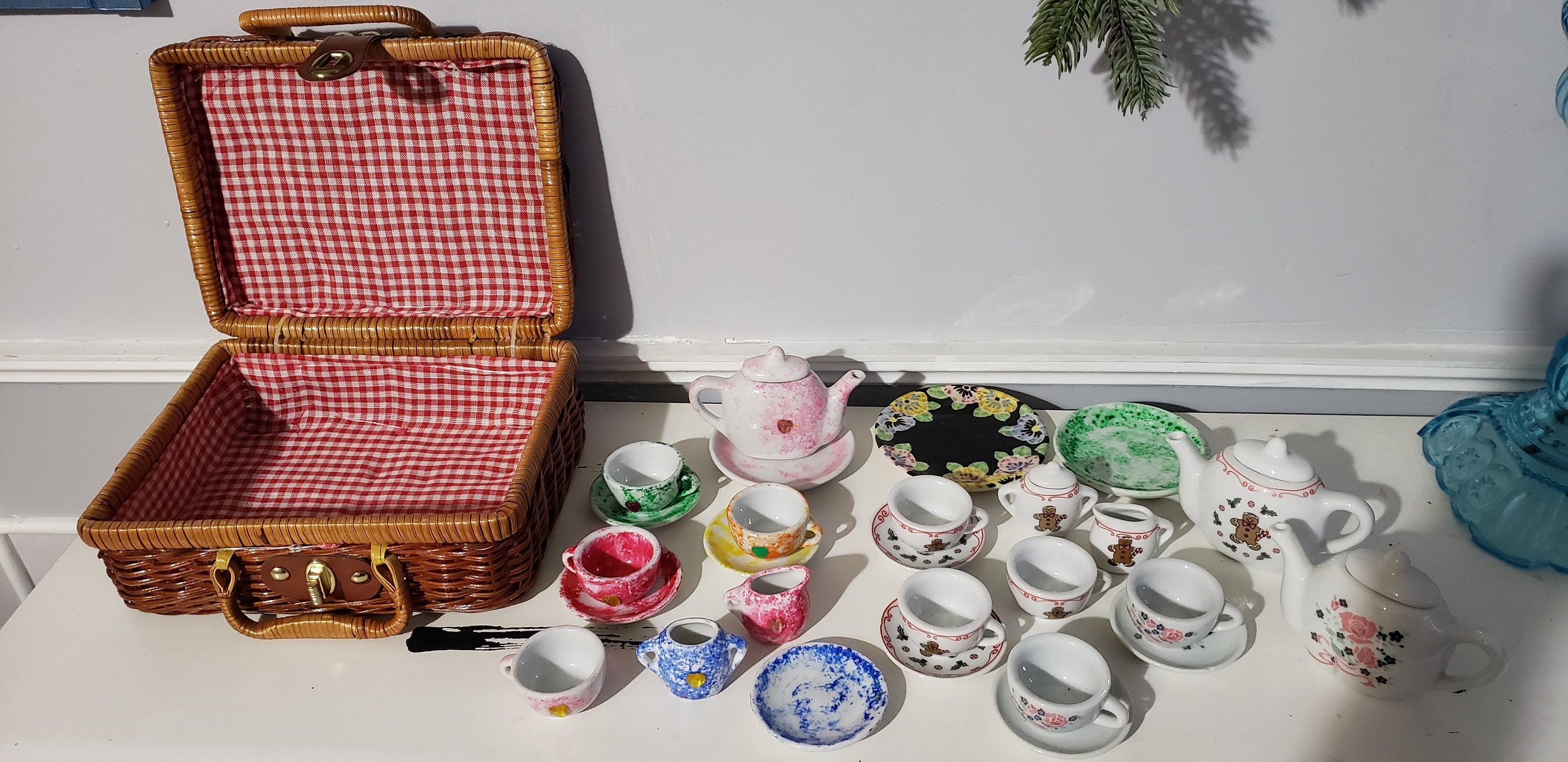 Wicker Tea Party Basket Filled With Miniatures Etsy