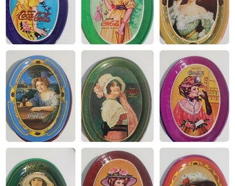 Coca Cola Tin Plates, Vintage, Small, Oval, Collectors, 9 miniature trays, Decorative