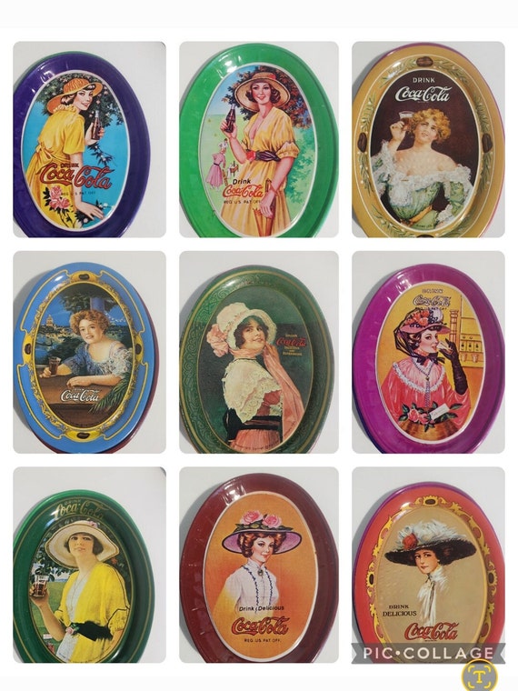 Coca-Cola メタルプレート 楕円形 アンティーク調（中古） Coca Cola Tin Plates, Vintage, Small, Oval, Collectors, 9