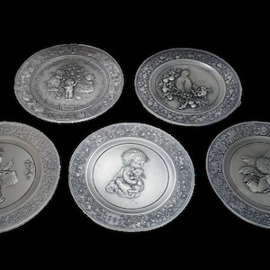 Christmas, Pewter Decorative Plates, Vintage, Hallmark Cards
