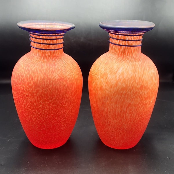 Glass- Mouth Blown, Artesan, Orange, Red, White Muttle Glass Vase, Purple Swirl