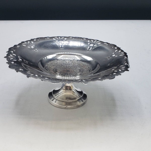 WM A Rogers Lovelace Silver on Copper Pedestal Dish 7", #207, 1950's