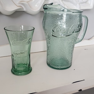 Coca Cola Glass Pitcher with Drinking Glass