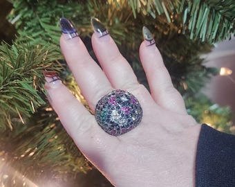 Dome Ring, Size 7, Multi-Colored Stones, Cocktail Ring