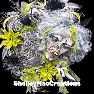 wreath, halloween wreath, halloween decoration, zombie, door wreath, artificial flowers,