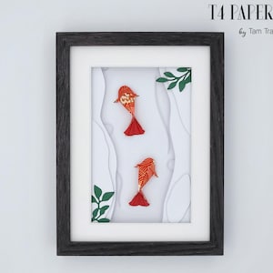 Pesce Koi origami 3D con cornice - Regalo unico per compleanno, inaugurazione della casa, matrimonio - Anniversario di carta