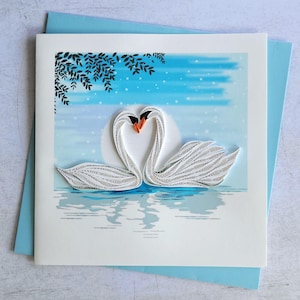 Quilling Liebeskarte Schwan Paar - Swan in love - einzigartige Hochzeitskarte - Jubiläumskarte - Verlobungskarte - Karte für Paare