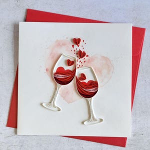 Carte d'amour en quilling - Verres à vin - Carte de mariage, carte d'anniversaire, carte de vœux romantique, cadeau pour les amateurs de vin