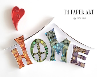 Quilling picture frame HOME - Wall decoration - Unique gift - Housewarming gift