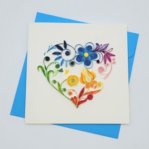 Quilling Love Card Flower Heart - Biglietto di nozze unico, biglietto di anniversario, per San Valentino