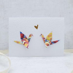 Tarjeta de amor con grullas de origami - Tarjeta de boda única - Tarjeta de felicitación para San Valentín, cumpleaños, aniversario y compromiso