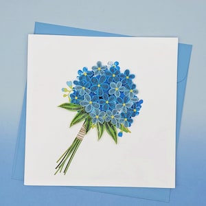 Biglietto d'auguri con ortensie in quilling - Bouquet di ortensie - Carta artistica - Biglietto unico per mamma, nonna, amante dei fiori