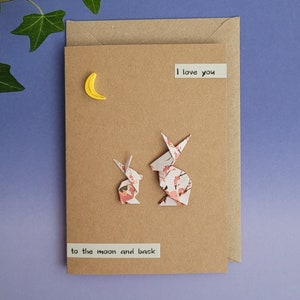 Origami kaart Konijnen - Ik hou van je tot de maan en terug - voor verjaardagen, Vaderdag, Moederdag