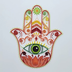 Cartão quilling Símbolo da mão Hamsa - arte em papel
