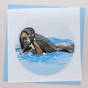 Quilling Grußkarte Seehunde - Papierkunst - einzigartige Karte - Geschenk für Seehunde Liebhaber, Meerliebhaber - Muttertagskarte