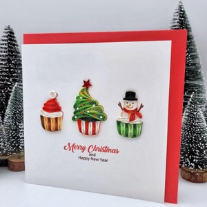 Quilling Christmas Card Cupcake - Muffins de Navidad - Arte en papel - Regalo para los amantes de la repostería - Tarjeta de Navidad para la madre
