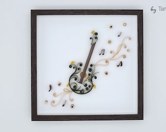 Quilling picture guitar with frame, paper art - wall decoration - gift