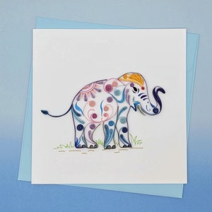 Quilling Grußkarte Elefant 2 - Handmade Card - Papierkunst - Geschenk für Elefant Liebhaber, Tierliebhaber