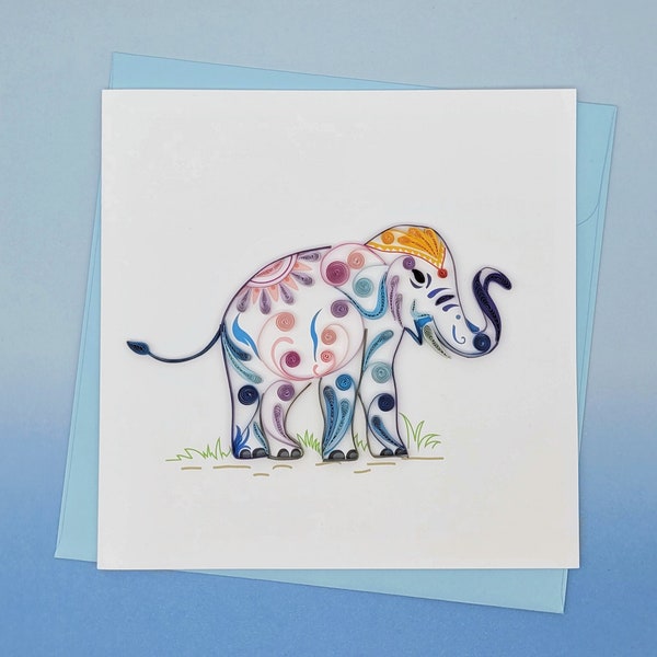 Quilling Grußkarte Elephant - Handmade Card - Papierkunst