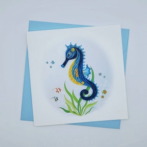 Quilling Grußkarte Seepferdchen - Papierkunst - einzigartige Karte - Geschenk für Seepferdchen Liebhaber, Meerliebhaber.