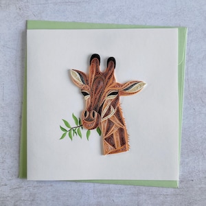 Quilling Wenskaart Giraf - Handgemaakt Papier Kunst 3D - Dierenmotief Wenskaart voor Verjaardag, Safari Cadeau
