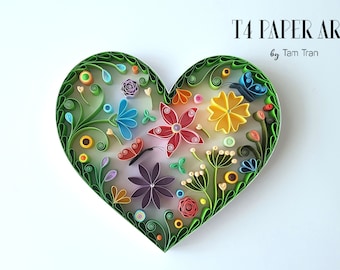 Quilling &quot;Flower heart&quot; with frame - paper art - wall decoration - unique gift