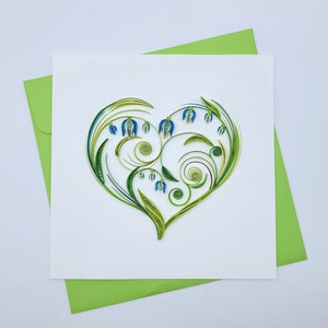 Biglietto d'auguri quilling con cuore verde - biglietto di nozze, biglietto d'amore, biglietto di anniversario, San Valentino