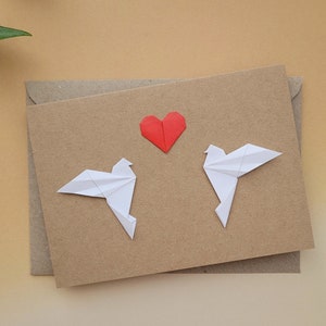 Origami Hochzeitskarte " Doves in love" - Origami Vogel - Liebeskarte, Jubiläumskarte, Valentinstag