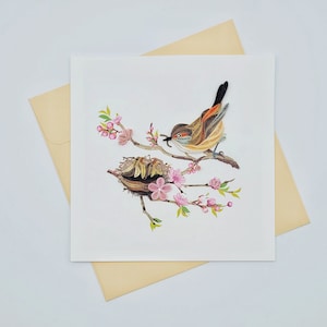 Quilling Grußkarte Mutter und Baby Vögel