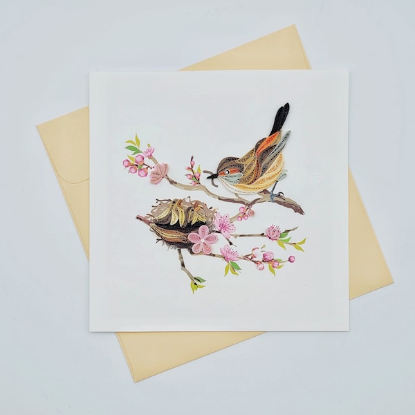 Quilling Greeting Card Mother and Baby Birds