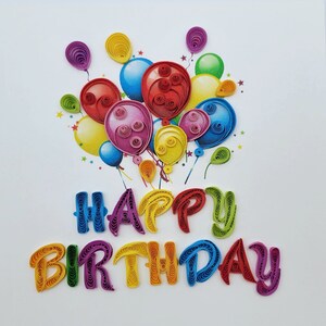 Quilling wenskaart verjaardag met ballon - Gelukkige verjaardag - papierkunst