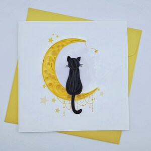 Quilling Grußkarte Katze auf dem Mond - Handmade Card - Papierkunst