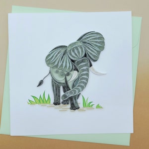 Quilling Grußkarte Elefant 2 - Papierkunst - Geschenk für Elefantenliebhaber, Tierliebhaber