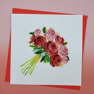 Biglietto d'auguri quilling bouquet di rose - arte della carta - biglietto d'auguri unico, biglietto per la festa della mamma... regalo per gli amanti dei fiori
