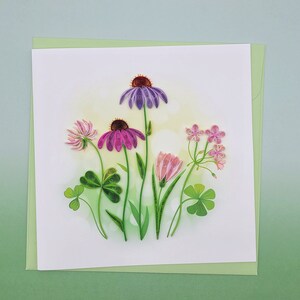 Cartão de felicitações Quilling Wildflowers – Cartão de felicitações feito à mão com arte em papel filigrana – Presente para amantes da natureza