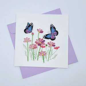 Carte de vœux Quilling papillon et fleurs - carte d'anniversaire unique. Carte de fête des mères...