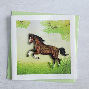 Quilling Greeting Card Horse - Handmade Greeting Card with 3D Horse Motif - Paper Art for Horse Lovers, Riders