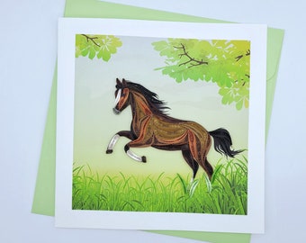 Quilling wenskaart paard - handgemaakte kaart - papier Art